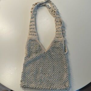 Silver beaded beachy shoulder bag